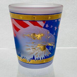 Patriotic Frosted Shot Glass With Bald Eagle Graphic & American Flag Design